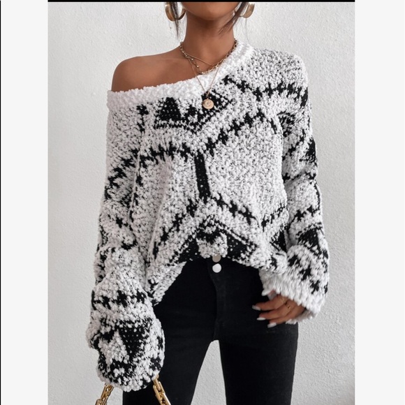Sweaters - Cozy Oversized Loose Fit Abstract Geo Pattern Knit Sweater Top